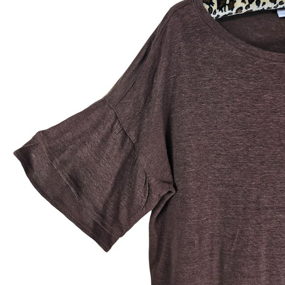 J. Jill Love Linen Brown Ruffle Sleeve Top L Boatneck Coastal Breathable Linen - Picture 3 of 8